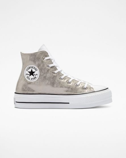 Sapatos Plataforma Converse Chuck Taylor All Star Lift Metallic Wave Cano Alto Feminino Branco | PT D0T517P